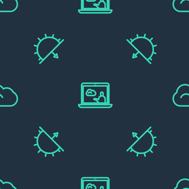 Set line Weather forecast, Sunset and Cloud on seamless pattern. Vector. - Vector, Image