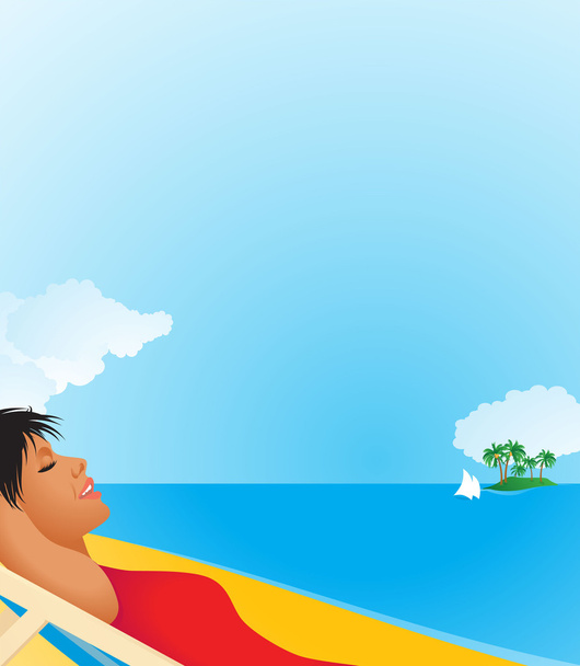 Woman relaxing on a tropical beach. - Vector, Image