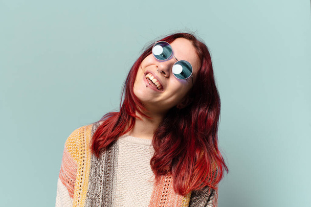 Pretty hippie student woman smiling - Fotoğraf, Görsel