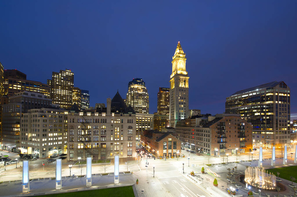 Boston Financial District skyline at night, Boston, Massachusetts MA, USA. - Photo, Image