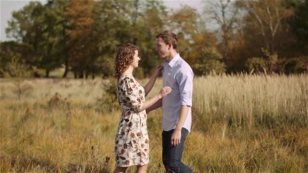 Young Couple in Love walking on Meadow in Summer - Togetherness Concept. - Footage, Video
