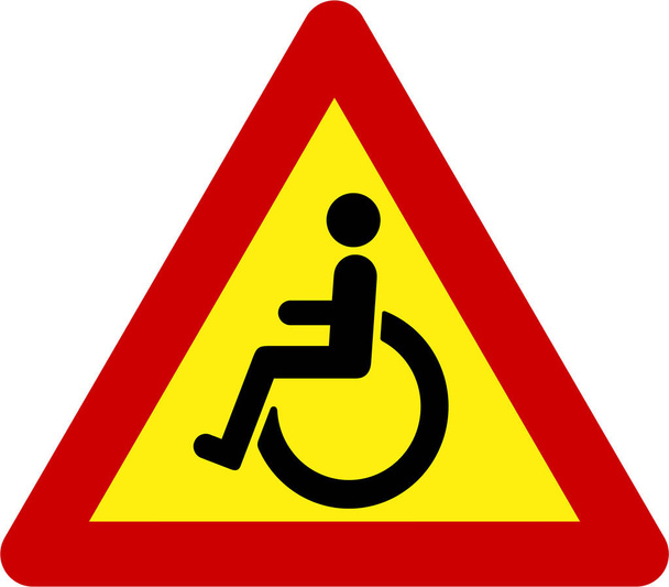 Προειδοποιητικό σήμα με σύμβολο ατόμων με αναπηρία - Φωτογραφία, εικόνα