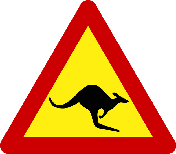 Señal de advertencia con canguros en el símbolo de la carretera - Foto, imagen