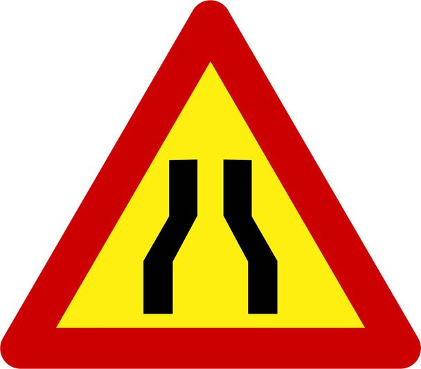 Figyelmeztető jel keskeny közúti szimbólummal - Fotó, kép