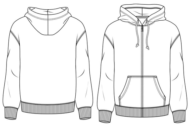 Men Fleece Top fashion flat sketch template. Technical Fashion Illustration. Boys Sweatshirt  - Vector, Image