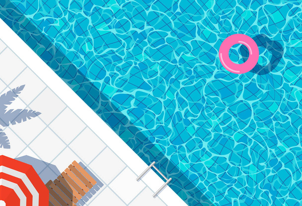 πισίνα πάνω όψη φόντο. ξαπλώστρα με ομπρέλα νερού - Διάνυσμα, εικόνα