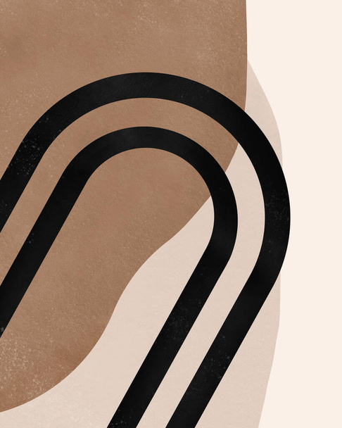 Mid Century Современный винтажный фон. Мбаппе в стиле ретро 1970-х. Акварельные текстуры и черная арка. - Фото, изображение