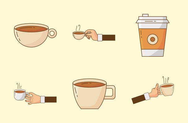 svazek šesti lahodných ikon sady kávy - Vektor, obrázek