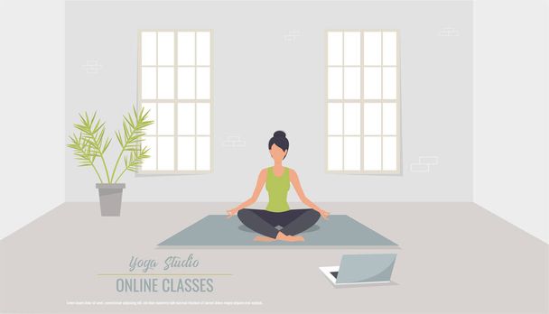 Онлайн-курсы. Занятия йогой. Знамя для студии йоги. иллюстрация - Фото, изображение