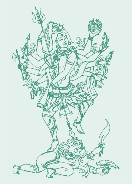 Disegno o schizzo del famoso e potente dio indiano Lord Shiva e i suoi simboli delineano, silhouette illustrazione modificabile - Vettoriali, immagini