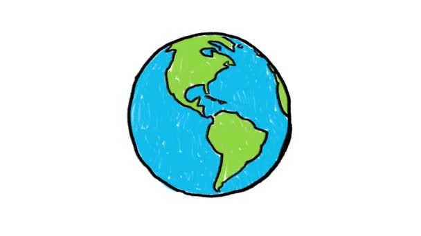 Handgetekende animatie van draaiende planeet Aarde - Video