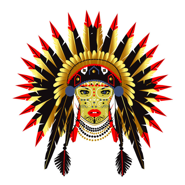 Amérindien fille avec Mohawk, isolé sur le fond blanc - Vecteur, image