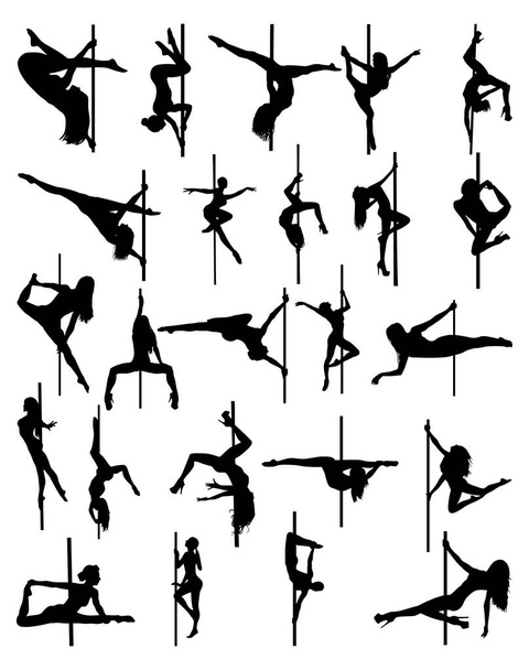 Pole dancer silhouettes. Set of Pole dancer. Collection silhouettes of pole dancer. Bundle pole dancer. Women silhouettes. Vector illustration. - Vector, Image