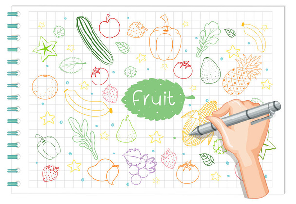 紙絵に果物の要素のドアを手描き - ベクター画像