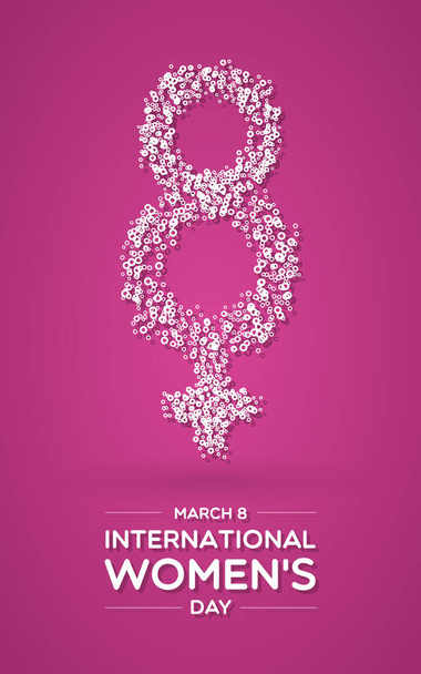 Το σύμβολο της ημέρας των γυναικών. Αριθμός οκτώ + γυναίκες σύμβολο φύλου. Παγκόσμια Ημέρα της Γυναίκας. 8 Μαρτίου. Εικονογράφηση διάνυσμα, επίπεδη σχεδίαση - Διάνυσμα, εικόνα