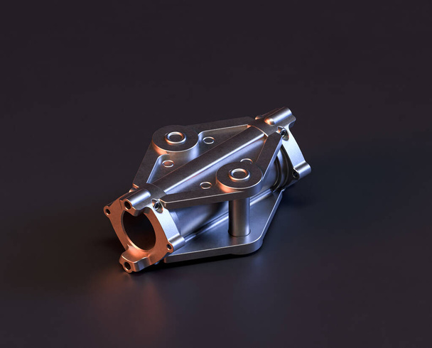 Блестящая металлическая запасная механическая часть машины в машиностроении и автомобилестроении, 3d рендеринг, изолированная машина из нержавеющей стали, изометрическая - Фото, изображение