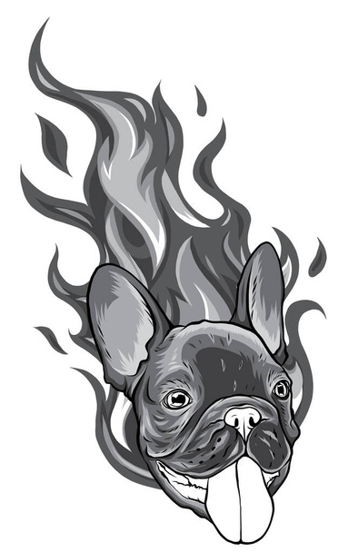 Tatouage à la flamme monochromatique Bull Dog en mode bête - Vecteur, image