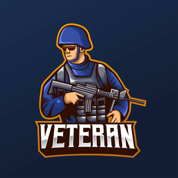 veterano soldado mascota y diseño de logotipo de esport. fácil de editar y personalizar - Vector, Imagen