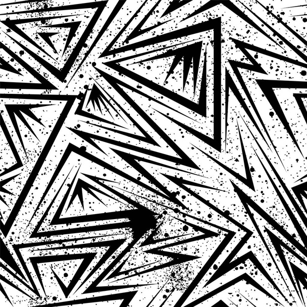 Patrón urbano abstracto sin costuras con elementos geométricos curvos y puntos grunge - Vector, Imagen