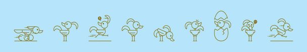 set of roadrunner cartoon icon design template with various models. modern vector illustration isolated on blue background - Vector, Image