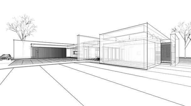 архитектурный эскиз дома 3D иллюстрация - Фото, изображение