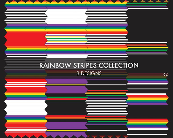 Rainbow listrado sem costura coleção padrão inclui 8 amostras de design para têxteis de moda, gráficos - Vetor, Imagem