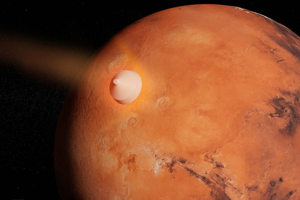 A szonda belép a Mars bolygó légkörébe. 3d illusztráció. - Fotó, kép