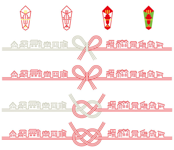 Japán csomagolópapír anyagok Mizuhiki ünneplésre - dekoratív japán zsinór készült sodrott papír - sorház változat - Vektor, kép