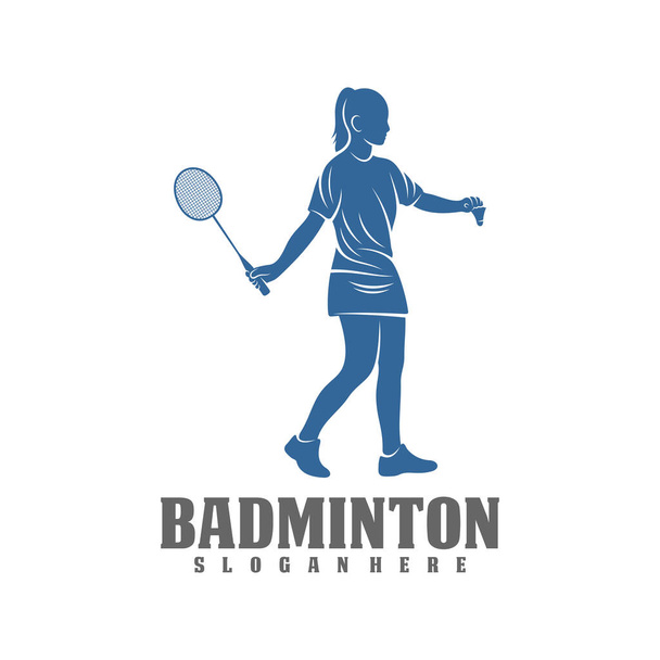 現代の情熱的なバドミントン選手アクションロゴでは、創造的なバドミントンのデザインコンセプトテンプレート、アイコンのシンボル - ベクター画像