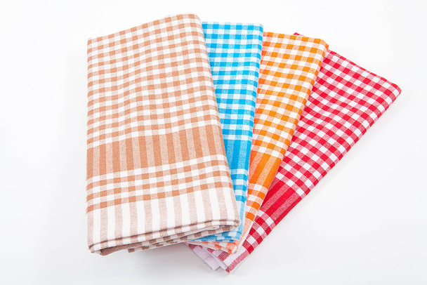 Kitchen towel on white background.Different colored napkin.   - Photo, Image
