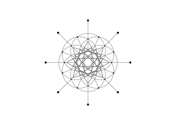 Geometría Sagrada, Semilla de vida, símbolo estelar. Icono del logotipo Mandala místico geométrico de la alquimia esotérica Flor de la Vida. Vector negro línea arte tatuaje divino amuleto meditativo aislado sobre fondo blanco - Vector, imagen