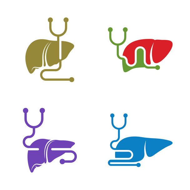 Набір печінки з шаблоном логотипу стетоскопа Векторний шаблон, концепції дизайну логотипу Creative Liver
 - Вектор, зображення