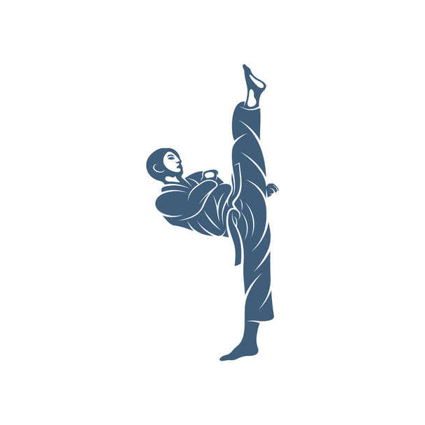 Male Ninja Practicing High Jump Martial Arts, Doodle Icon Image
