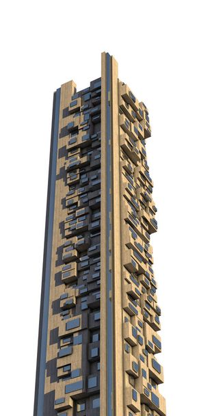 Representación en 3D de un edificio de apartamentos moderno y futurista con la trayectoria de trabajo de aislamiento incluida en el archivo, para fondos arquitectónicos de ciencia ficción o fantasía. - Foto, Imagen