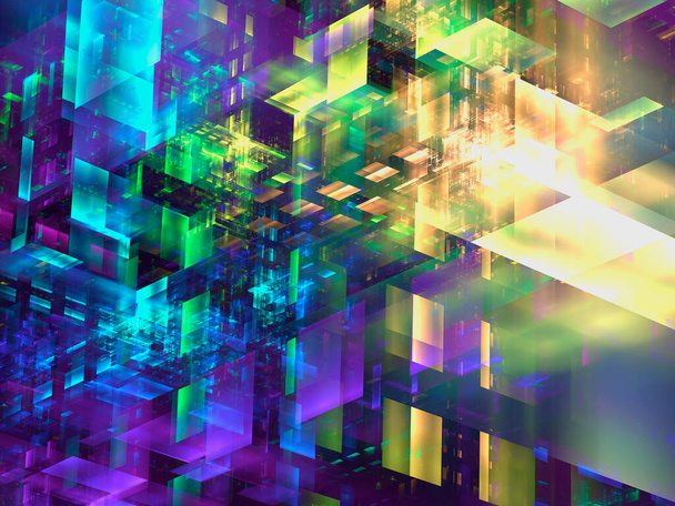 Construction de briques de verre multicolores illustration 3D abstraite - Photo, image