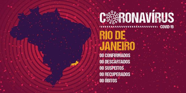 Infografica per la progressione epidemica nello stato di Rio de Janeiro, Brasile. Testo in portoghese brasiliano che dice "coronavirus, confermato, scartato, sospetto, recuperato, morti". - Vettoriali, immagini