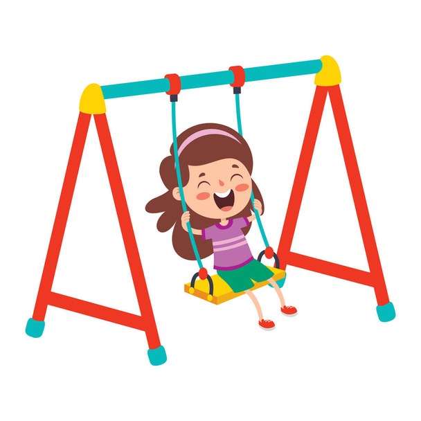 Funny Kid Playing In A Swing - Vector, Image