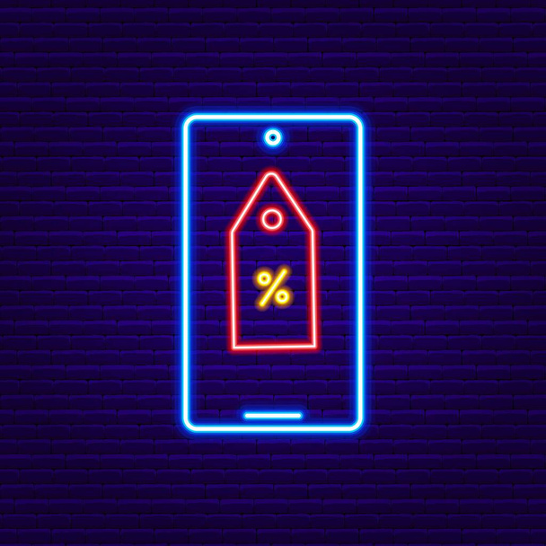 Telefone de néon com sinal de etiqueta de compras - Vetor, Imagem