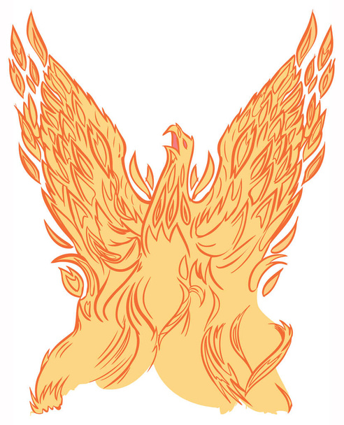 Illustrazione del cartone animato della clip vettoriale di una fenice o di un uccello di fuoco fatto di fuoco o di fiamme che si leva in aria con le ali spiegate. - Vettoriali, immagini