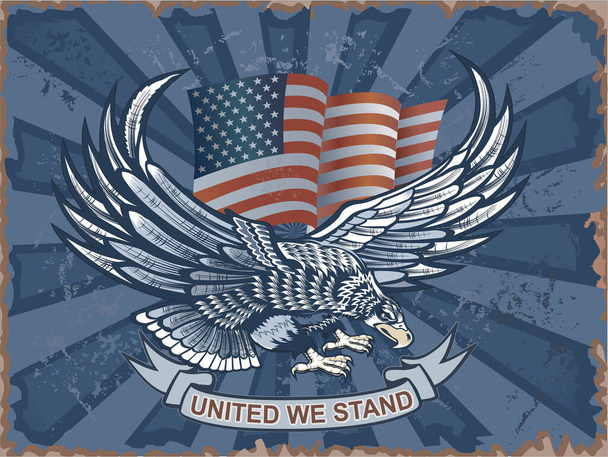 Aquila americana con bandiere USA - Vettoriali, immagini