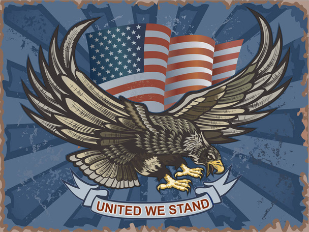 Amerikkalainen kotka Yhdysvaltojen lippujen kanssa - Vektori, kuva