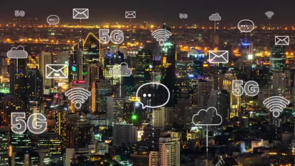 Ciudad digital inteligente y globalización gráfica abstracta que muestra la red de conexión - Metraje, vídeo