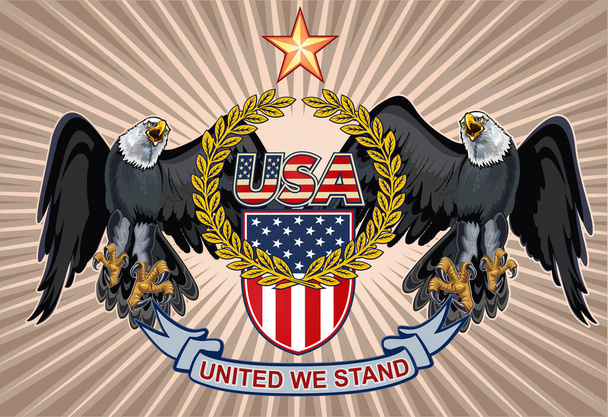 Американский орел с флагами США - Вектор,изображение