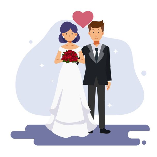 flat cartoon character vector illustration of cute couple marriage. bride and groom, wedding - Vektor, obrázek