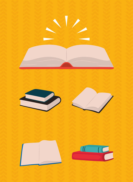 icono conjunto de libros, estilo plano - Vector, Imagen