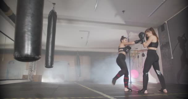 two girl preparing for boxing in gym - Footage, Video