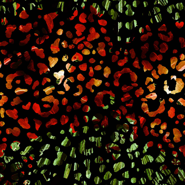 Leopard zökkenőmentes akvarell minta. Fekete zöld egzotikus varrat nélküli mintát. Törzsi ismételt macska nyomtatási. Minimális kézzel rajzolt geometriai gepárd háttér. Állati bőr trópusi tinta rapport. - Fotó, kép