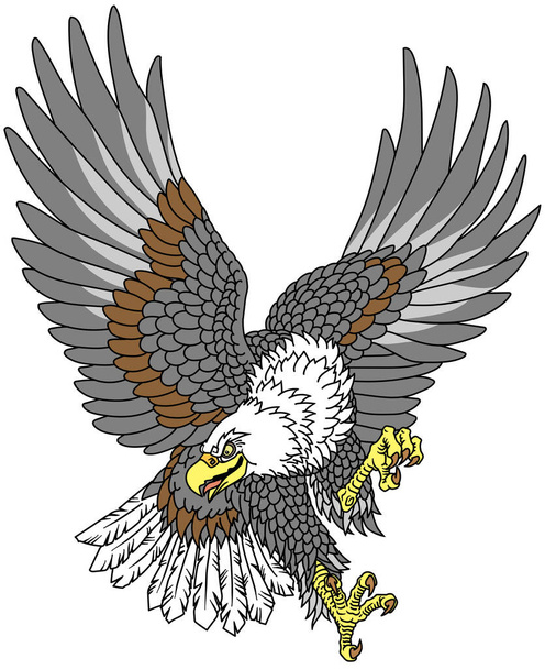  Αμερικανός ασπρουλιάρης φαλακρός αετός. Προσγείωση αρπακτικό πουλί. Εικόνα διανύσματος στυλ τατουάζ - Διάνυσμα, εικόνα
