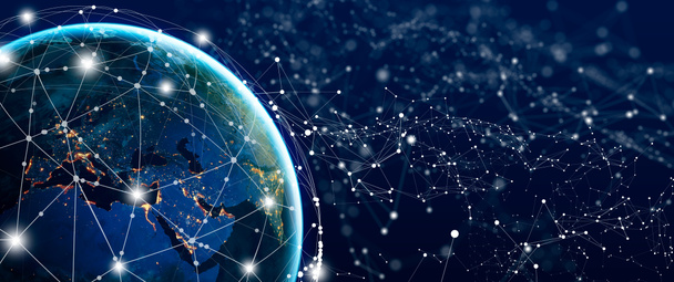 Global Social Network and Business Connection Concept. Futuro de Internet y la tecnología. Elementos proporcionados por la NASA. Copiar espacio. - Foto, imagen