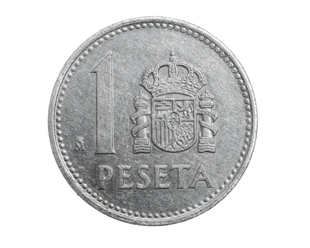 Испания одна песета монета на белом изолированном фоне - Фото, изображение